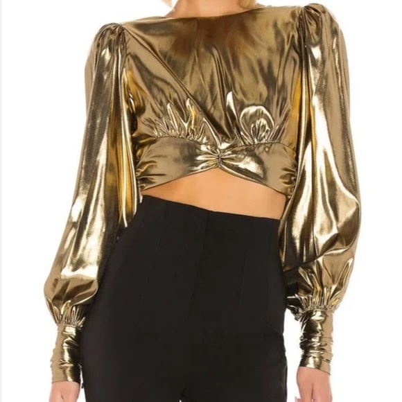Camila Coelho Metallic Gold Cropped Top L - Picture 2 of 12